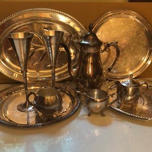 Silver plated trays pot goblets lot